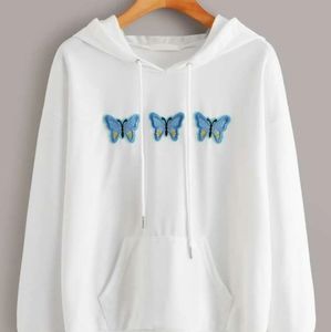 Butterfly Embroidered Kangaroo Pocket Hoodie